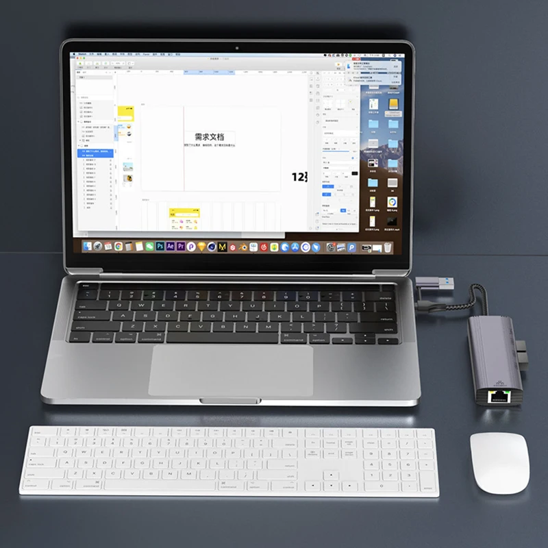 Type C USB to RJ45 Network Card Converter 1000Mbps Ethernet Extend Adapter 5Port USB HUB Cable Splitter Phone Data Transfer Dock