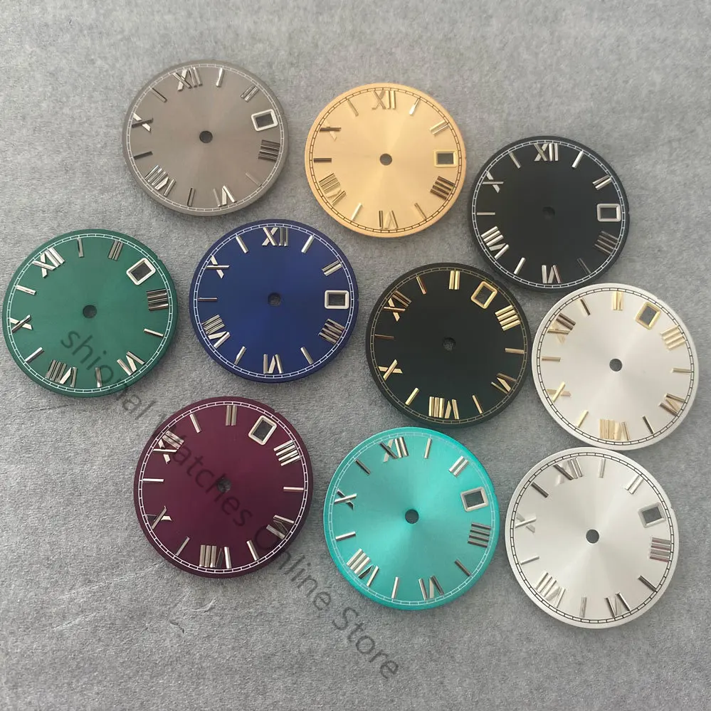 28.5mm Roman Scale Watch Dial Real Nail Modified Replacement Watch Faces with Calendar Window for NH35/NH36/4R/7S Movement