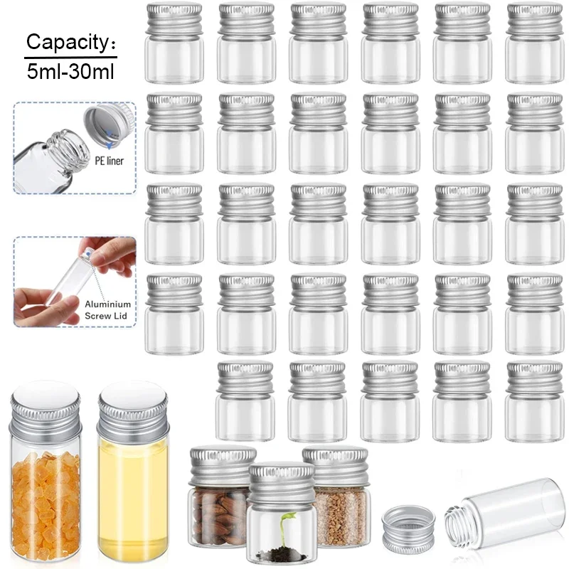 

5pcs 5ml-30ml transparent glass bottle with silver aluminum cap storage cans empty gift bottle party decoration sealed well