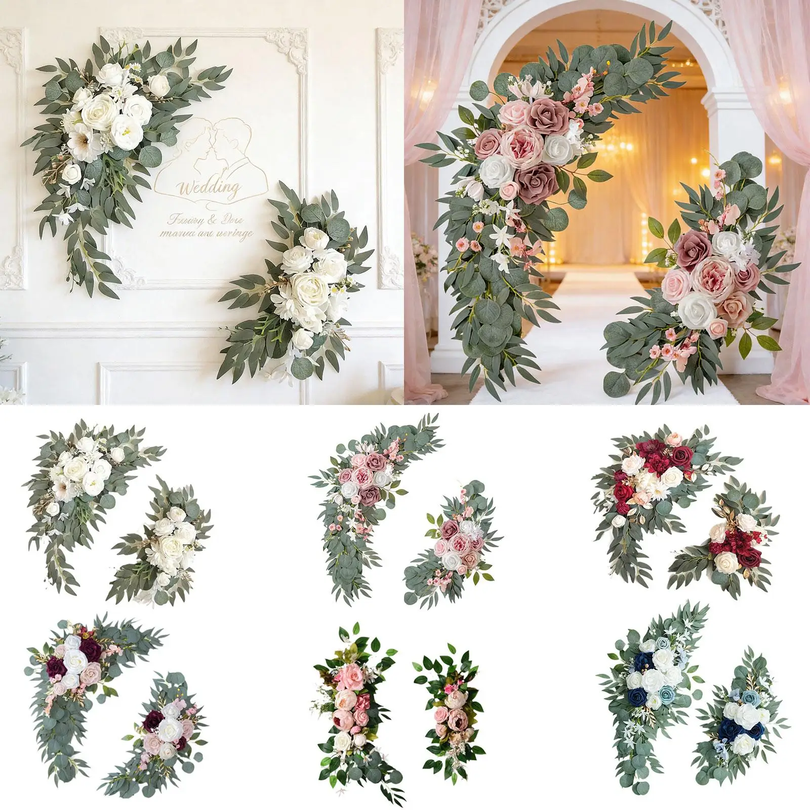 

Artificial Flower Garlands with Green Leaves Wedding Arch Swag Decorative Arrangement for Outdoor Welcome Signs