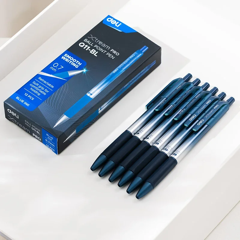 DELI Glatt Schreibende Kugelschreiber 0,7mm Schwarze und Blaue Tinte 12er-Pack Einziehbare Kugelschreiber für Büro Schule Zuhause – Detail 6