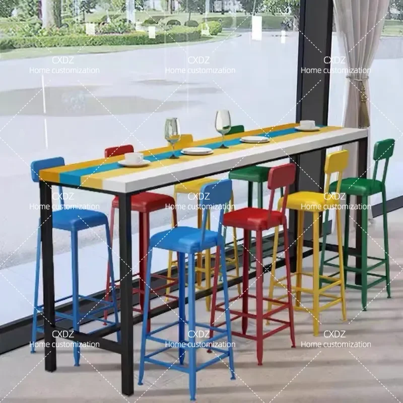 Solid Wood Bar Table and Chair Set Wall Mounted High Table for Home Coffee Shop Milk Tea Store Long Counter with Stools