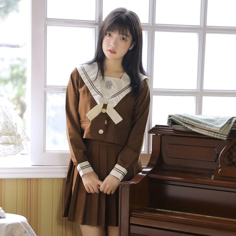 Uniforme de escuela secundaria para niñas, traje de cuello marinero, ropa linda japonesa coreana, trajes universitarios, trajes de estudiante, uniforme Jk, conjunto de falda