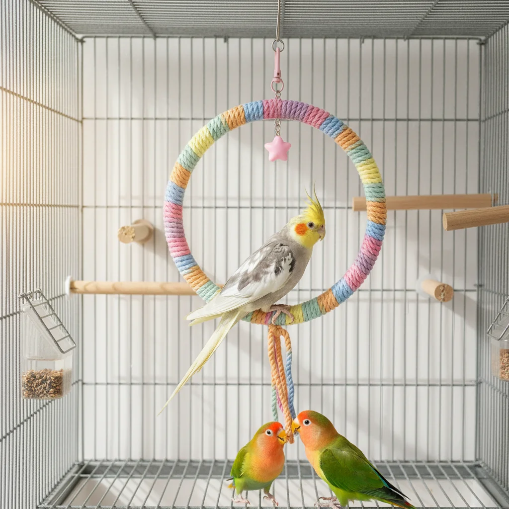 Cotton Rope Bird Swing Toy with Perch Bed Hammock for Cockatiel Budgie Parakeet Cage Accessories Playthhing Enrichment Activity view 6