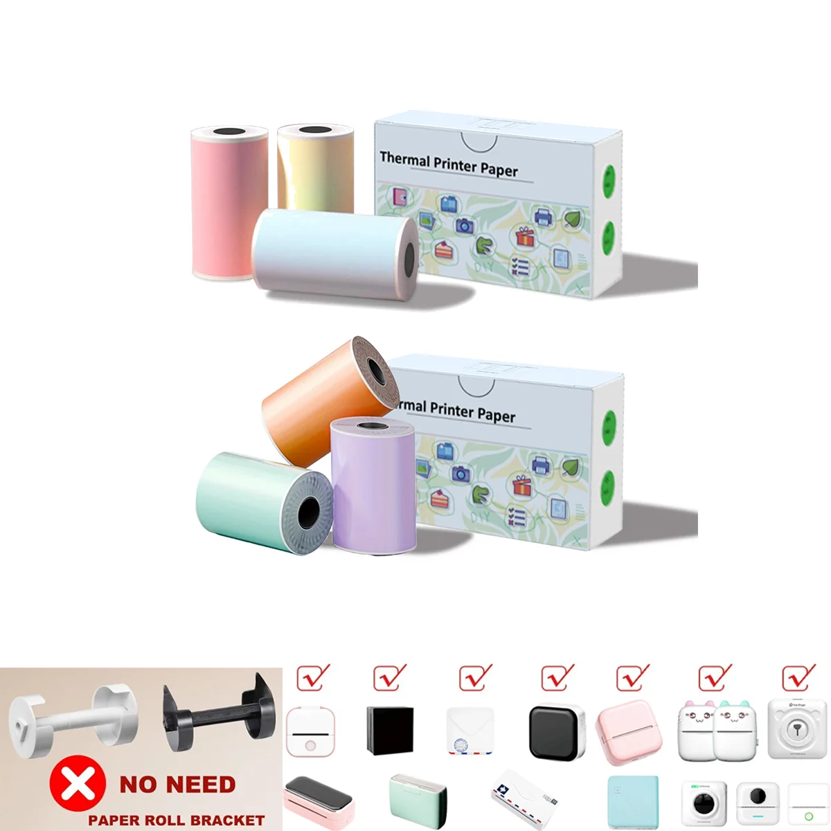 

Color Sticky Thermal Printer Paper Adhesive 57mm Mini Printing Paper Rolls Printable Stickers For P1 Printer PeriPage A6 Printer