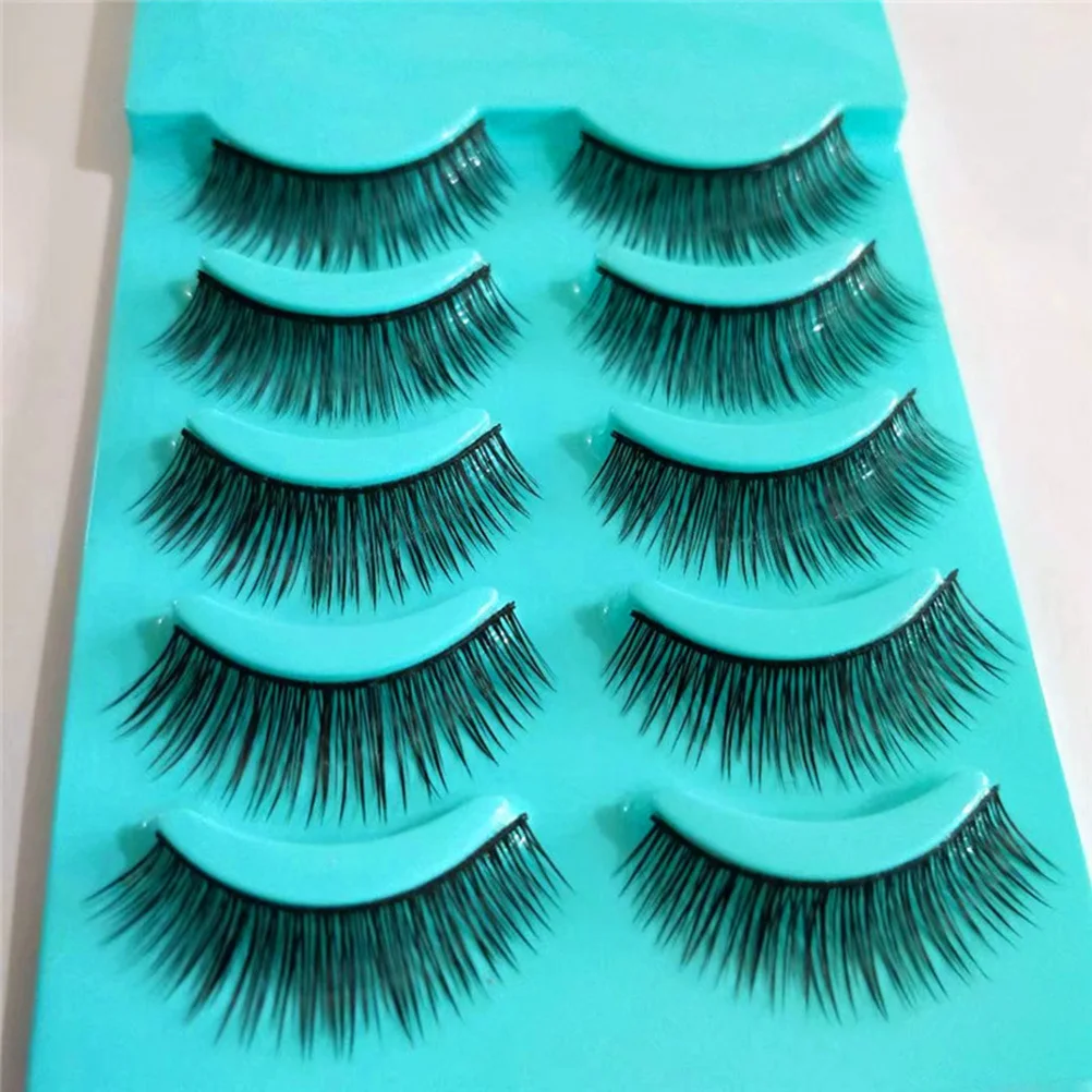 5ペアの長いつけまつげ、自然なボリュームファイバーまつげ、簡単に装着・取り外し可能、シックな目元に、結婚式、デート、夜のメイクに最適