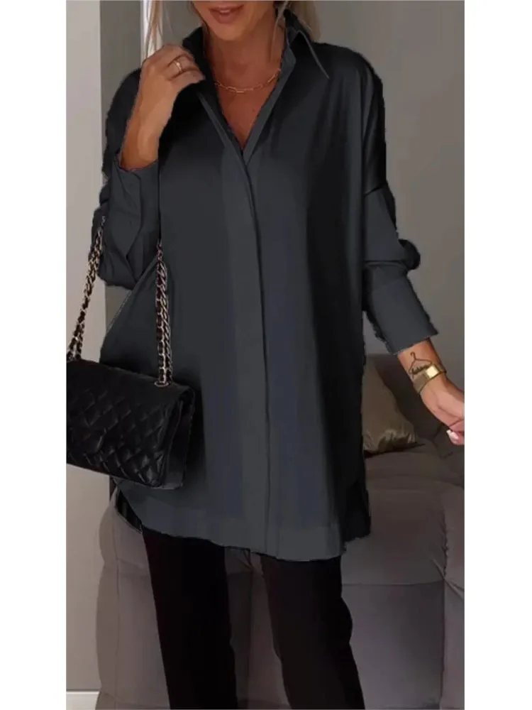 2025 New Casual Pullover Long Shirt Blouse Women Spring Autumn Fashion Irregular Long Sleeve Shirts Tops Femme White Females
