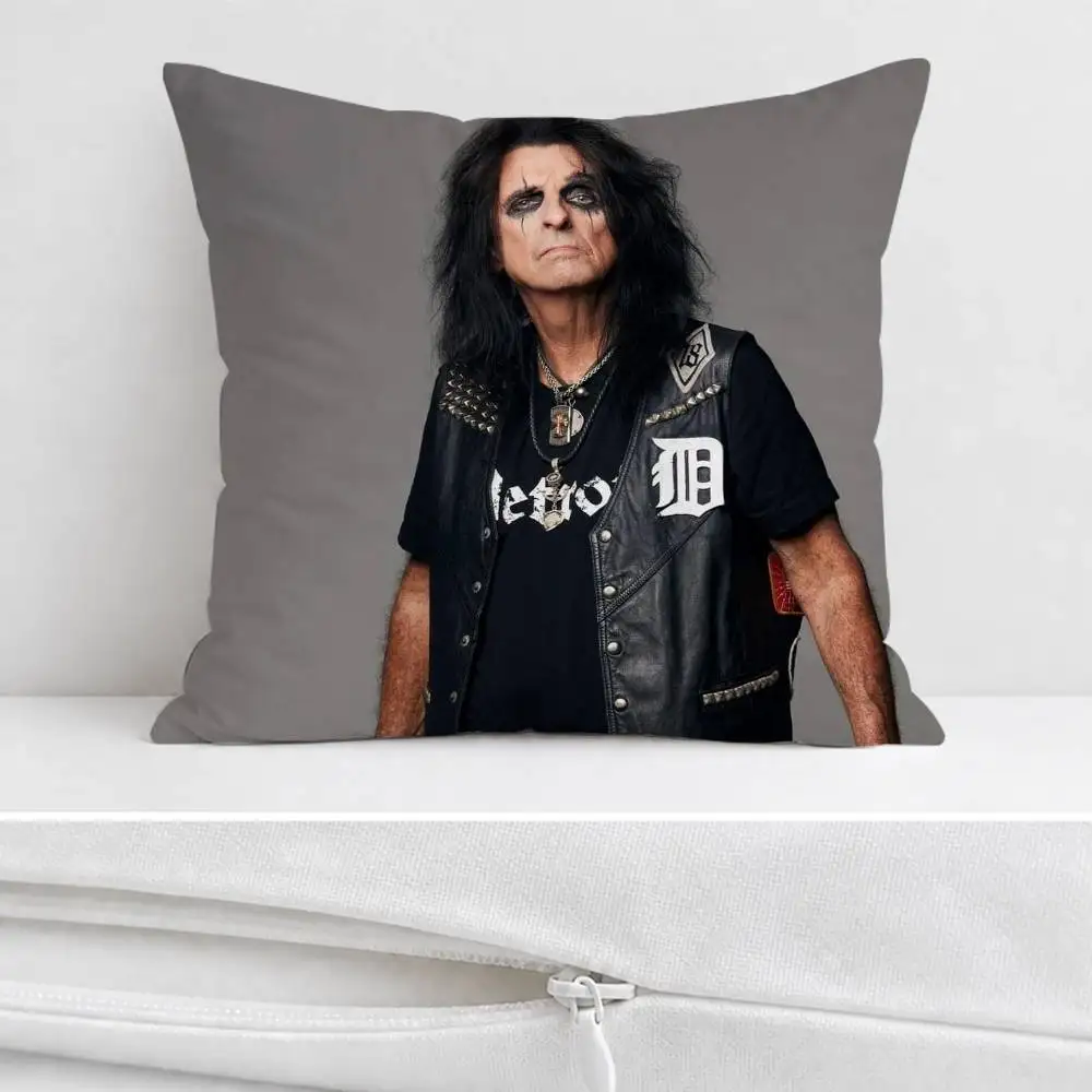 A-Alice Cooper Double-sided Printed Square Decorative Cushion Cover for Sofa Living Room Home Decor