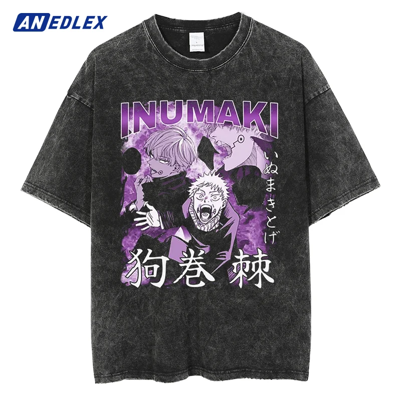 

Harajuku Vintage T-Shirt Men Streetwear Anime Graphic Print T Shirt Summer Men Cotton Tshirt Oversized Washed Black Tops Tees