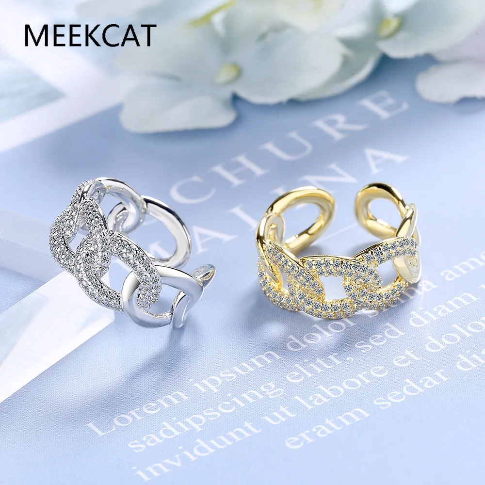 Iced Out Personalized Fashion Cuban Link Chain Ring S925 Sterling Sliver Bling CZ Simulated Zircon Hip Hop Ring for Men Women view 4