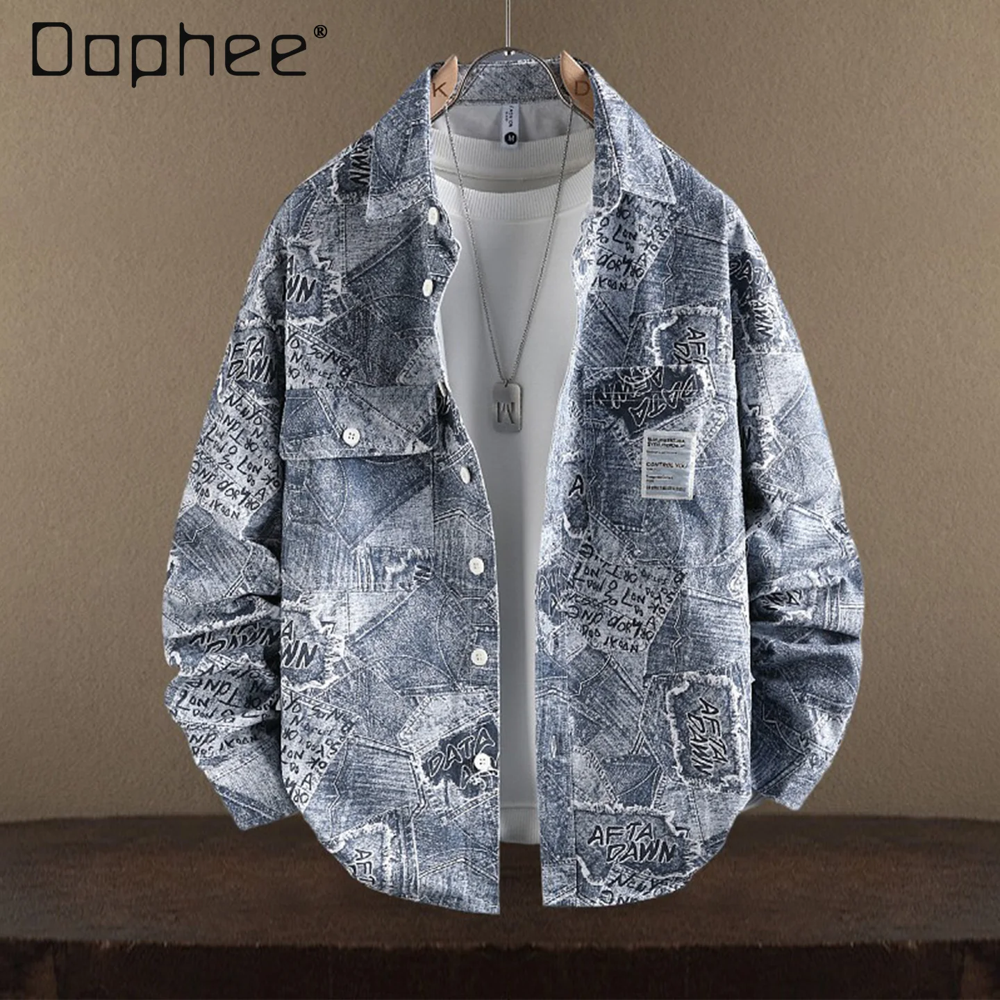 

Весна и осень 2024, новая зеленая, серая джинсовая куртка-рубашка с длинными рукавами и принтом тай-дай, сине-серая, свободное повседневное пальто с принтом граффити