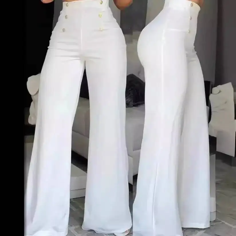 Women's Fashion 2025 Slim Fit Personality Double-breasted Flared Pants with Slight Stretch and Color Options