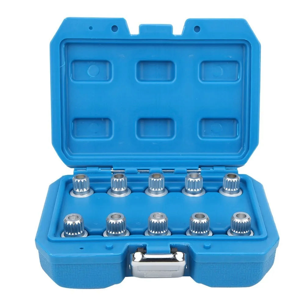 

10PCS 1/2 Square Drive Wheel Locking Lug Nut Key Set 10 Different Sizes Blue Lockable Case Wheel Nut Extractor Set Anti-Rust
