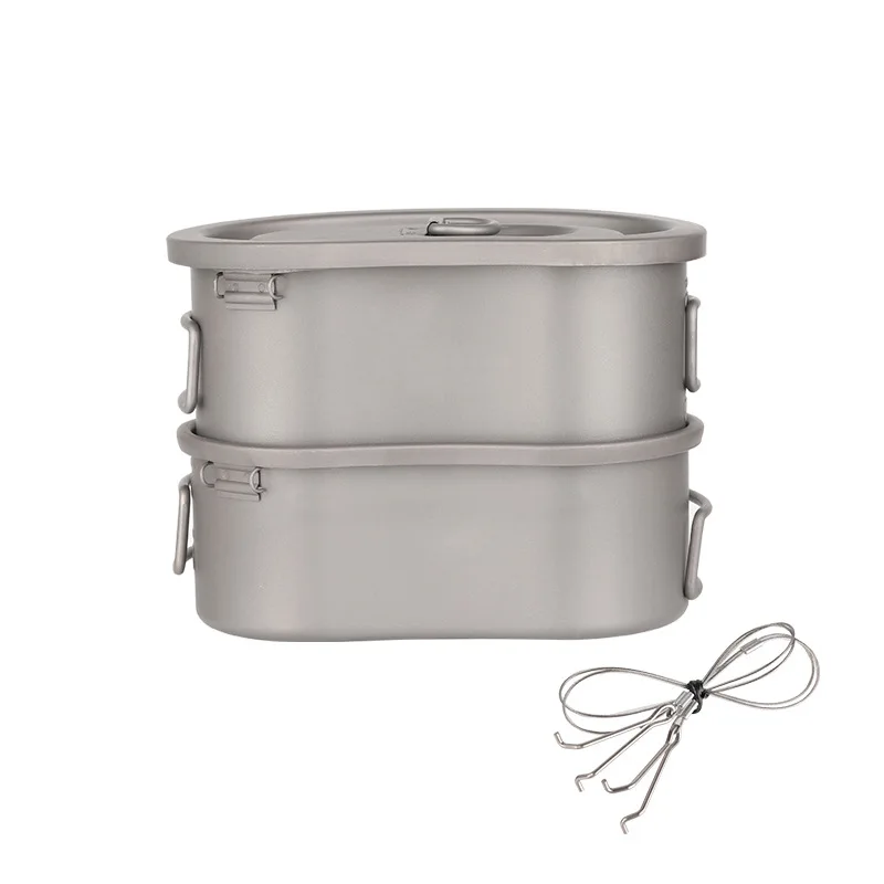 Pure Titanium Hanging Pot for Camping, Portable Cookware, Cooking Titanium Lunch Box, Folding Handle, Convenient Camping