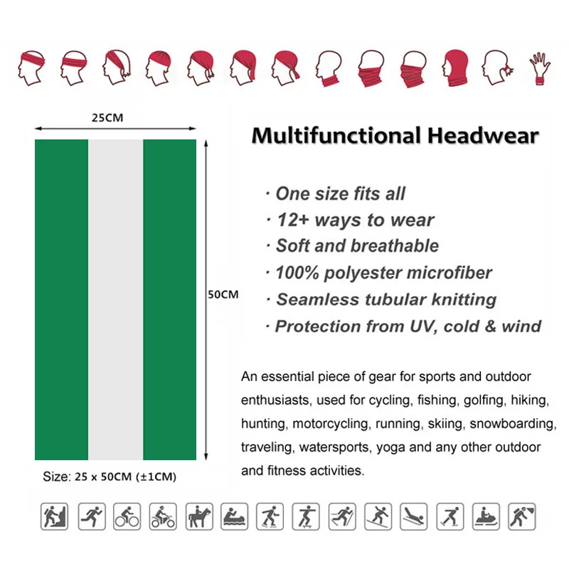 Nigeria Flag Bandanna Women Neck Gaiter Camping Balaclava for Men Cycling UV Protection Scarf Hiking Face Cover Neckerchief view 2
