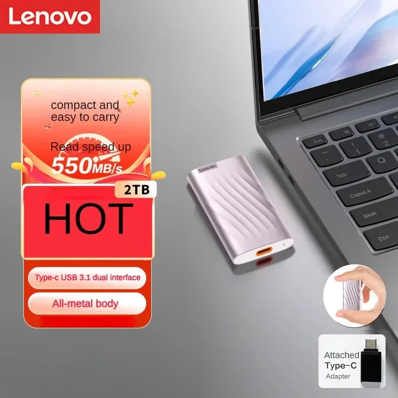 Lenovo 2TB Portable Solid State Drive (PSSD) PS6 Type-c USB 3.1 Interface Transfer Speed 550MB/s Fashionable Lightweight Pink