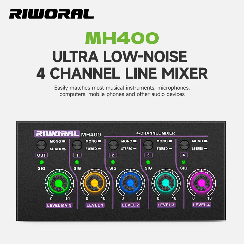 Mini Audio Mixer Line Mixer 4 Channel Stereo Ultra Low-Noise 5V for Sub-Mixing, for Small Clubs or Bars, As Guitars, Bas