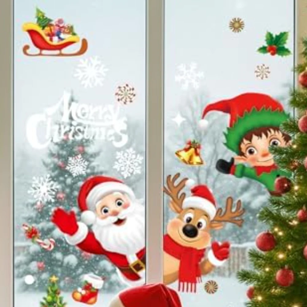 Reusable PVC Christmas Window Decals Set 268 Pieces for Rooms Snowflakes Santa for claus Snowmen for elves and Reindeer