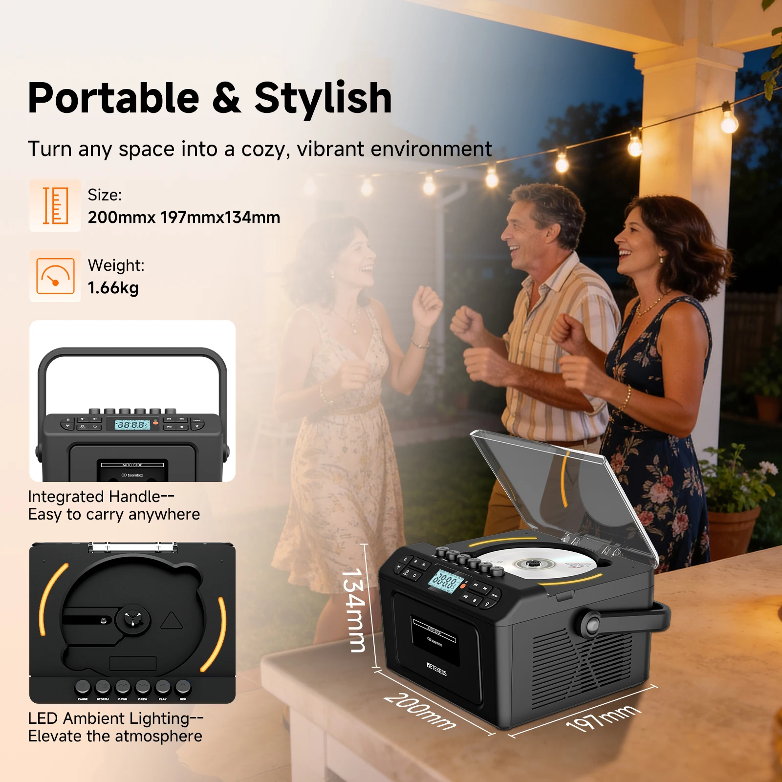 TR642 Portable Bluetooth CD Boombox with Cassette, USB and Remote Control