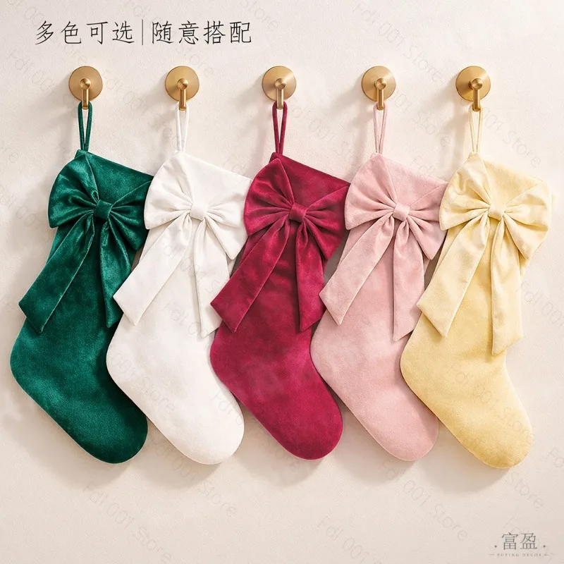 Christmas stockings bow fireplace socks 18 inch velvet Christmas decorations gift bag candy bag Christmas