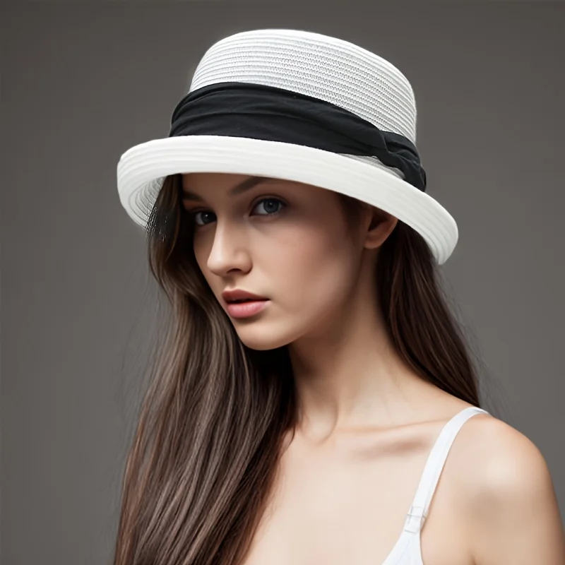 Top Hat Women Summer Fisherman Hat French Hepburn Fashion Sun Hat Women's Travel Versatile Sunscreen Hat Children's New Style