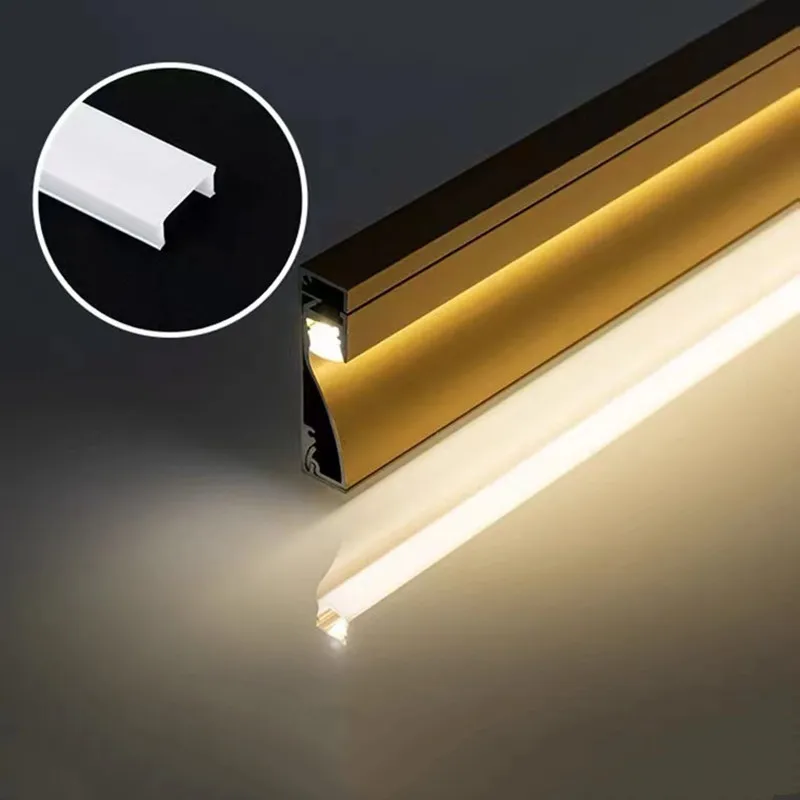 H80mm Skirting Board Aluminium LED Profile Skirting Line Strip Light Wall Mount Recessed Baseboard Home Decor Corner Bar Linghts