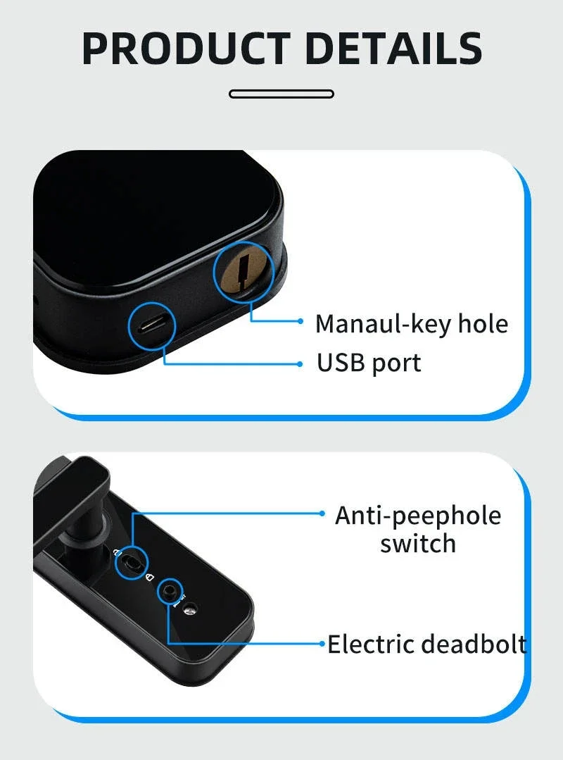 HD Screen Digital Door Lock Tuya Wifi Biometric Fingerprint Smart Locks Video Keys Combination Electronic Door Lock