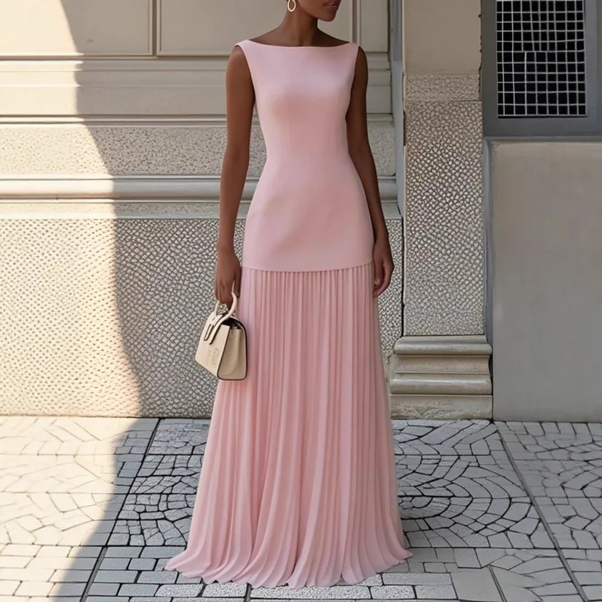 

Spring New Fashion Women's Slim Fit Pleated Two-Piece Set Pure Color Elegant Style Casual Wear Four Seasons Suitable for All