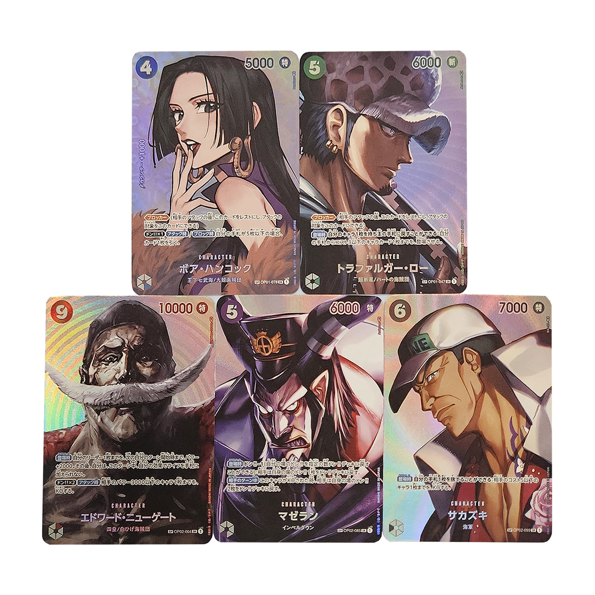 

5Pcs/set Diy One Piece Opcg 04 Hancock Water Law Collection Card Refraction Color Flash Opcg Edward Newgate Anime Card Gift Toys
