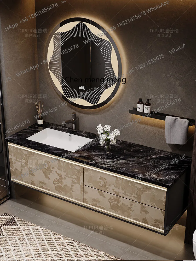 

Bathroom cabinet combination hotel wind washstand hand washbasin Italian minimalist luxury stone high-end villa customization