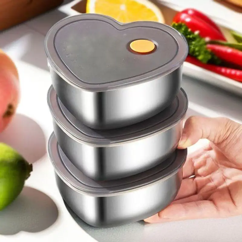 Love-shaped Kitchen Food Organizers With Lids 410 Stainless Steel Storage Box Large Capacity Leakproof Kitchens Accessories