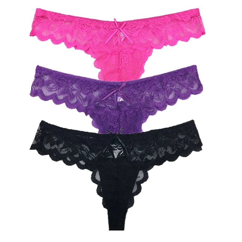 

KUCLUT 3PCS Women Lace Briefs Low-waist M-XL Solid Sexy G-String Seamless Transparent Panty Female Underwear Comfort Thong