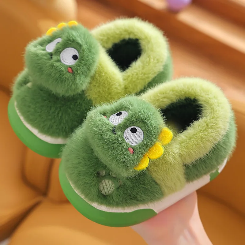 Autumn and winter children's cotton shoes warm plush slippers solid color thickened men and women indoor toddler casual shoes