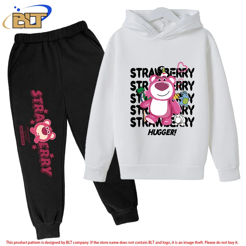 

Lotso Bear White Children's Fleece Hoodie Set Sports Sweatshirt Pants Two-piece Set for Boys and Girls