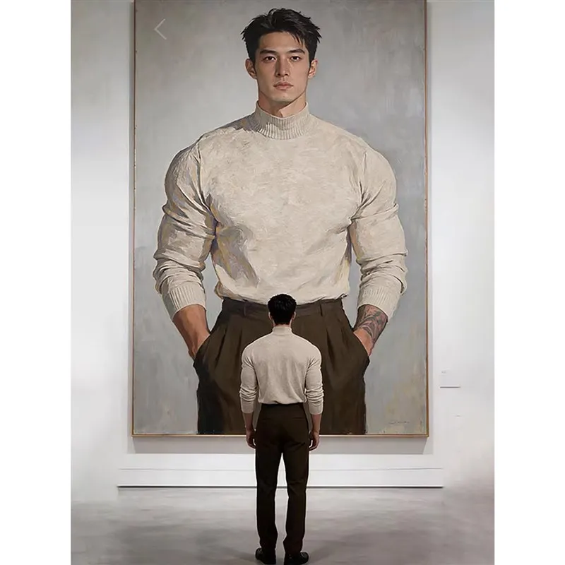 

American Sle Fce Lined f High Ne Men's Sweater Fitn Inner Wear Knitted irt Casual Loose Fit Long Sve