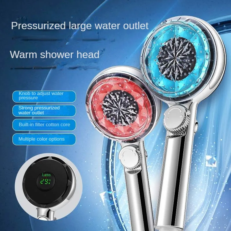 Intelligent Digital Display Booster Shower Head Bathroom Temperature Control Temperature Display Stop Water Booster Shower Head