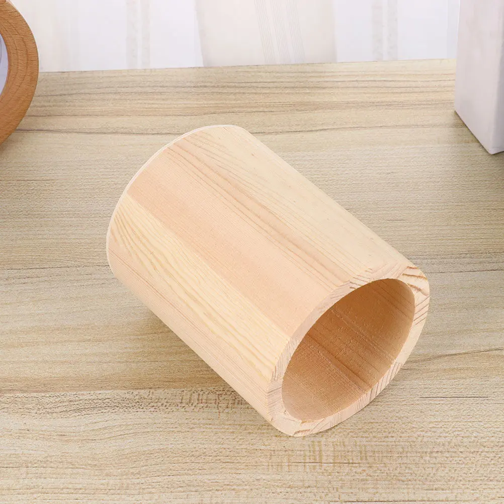 Unfinished Wood Pen Holder Blank Pencil Cup Desktop Pen Organizer for Office Desk Home Decor DIY Painting Project Stylish Wooden