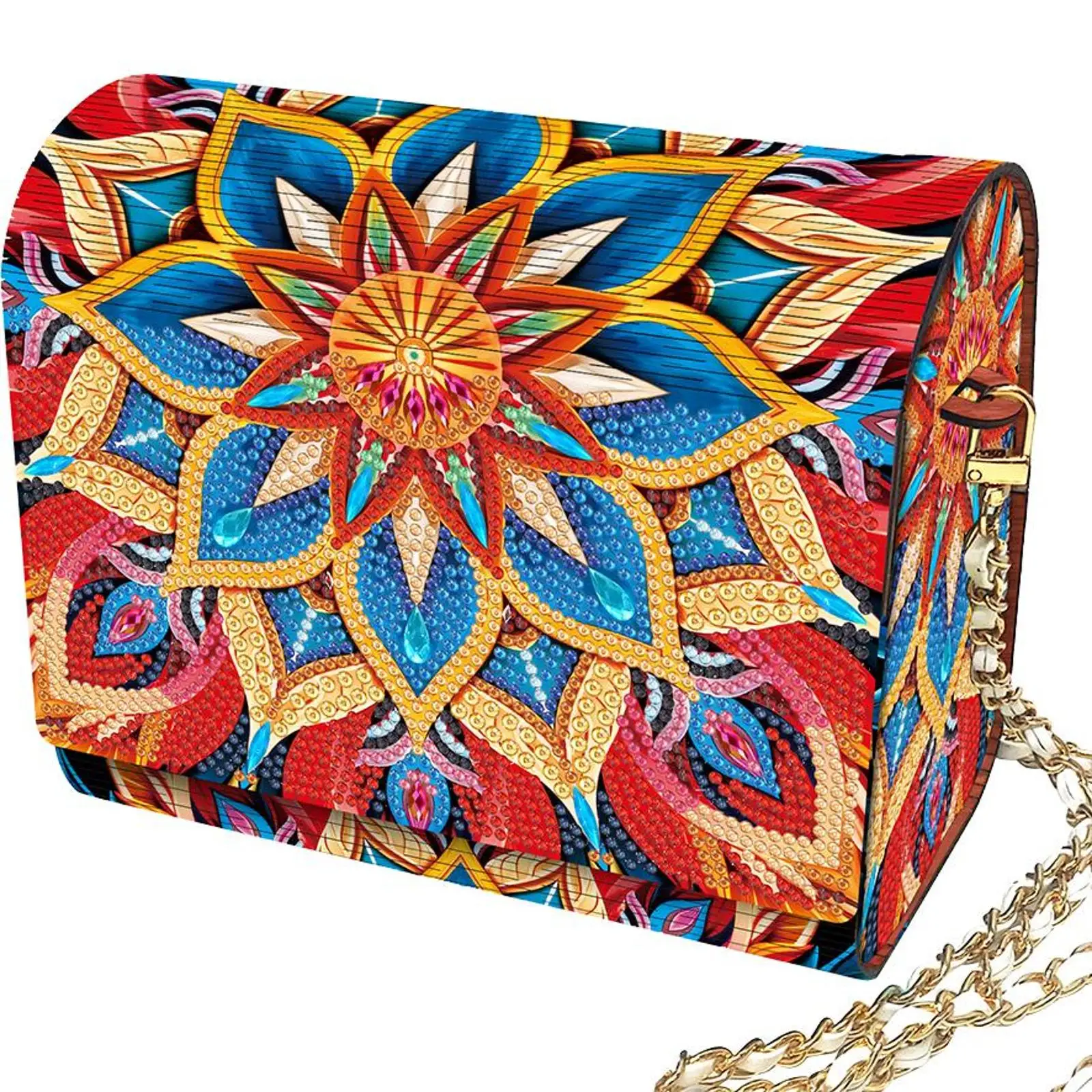 

DIY Diamond Art Wooden Coin Pouch with Chain Crystal Rhinestone Purse Flowers Pattern Creative Rhinestone Handbag DIY Craft Gift