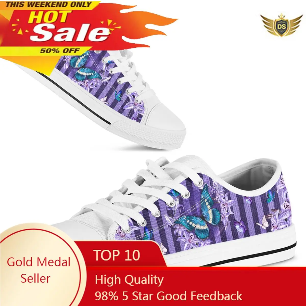 Blue Butterfly Strip Woman Low Top Canvas Shoes Spring/Autumn Sneakers Lady New Vulcanized Shoes Zapatillas