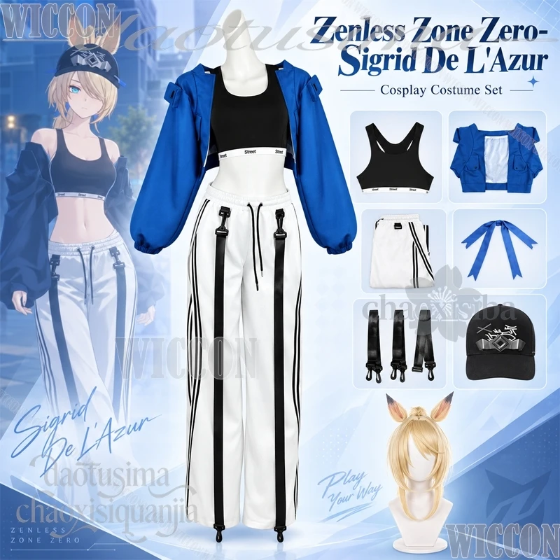 Ropa deportiva de la marca Sigrid De L'Azur, ropa de yoga de estilo moderno, chaqueta y pantalones de estilo Y2K, pelucas, disfraces de Halloween, cosplay de anime y videojuegos, Zenless Zone Zero.