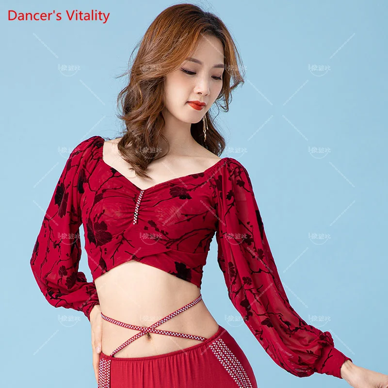 Ropa de práctica de danza del vientre para mujer, ropa de ejercicio, Tops de manga larga, chaqueta de Baile Oriental, Invierno