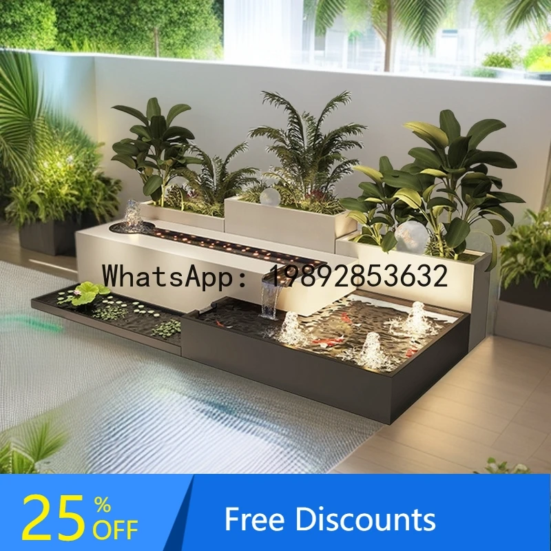 

XL Courtyard Stainless Steel Fish Pond Landscape Rockery Fountain Balcony Water Curtain Landscape Wall Flowing Water Ornament