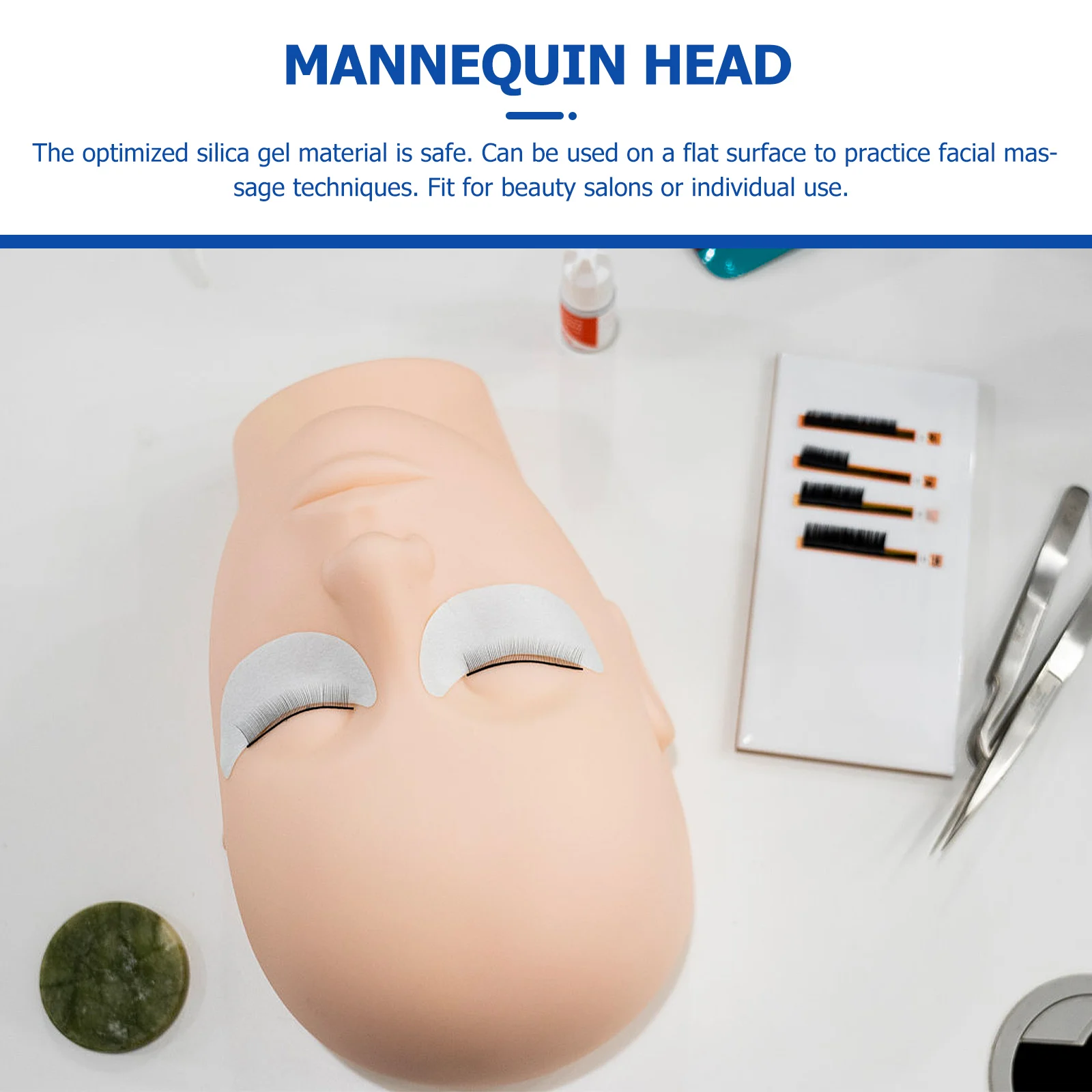 Juego de extensiones de pestañas, maniquí de Gel de sílice, cabeza plana para práctica de cosmetología, entrenamiento de maquillaje, uso en salón de belleza