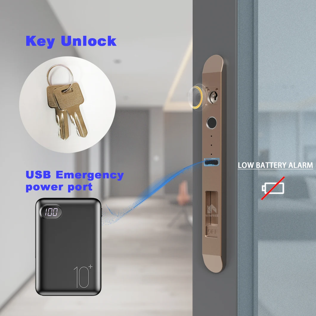 WINFREE Sliding Door Smart Lock Tuya Bluetooth Control Fingerprint Lock Keyless Entry Lock for Home Garden Wooden Aluminum Door