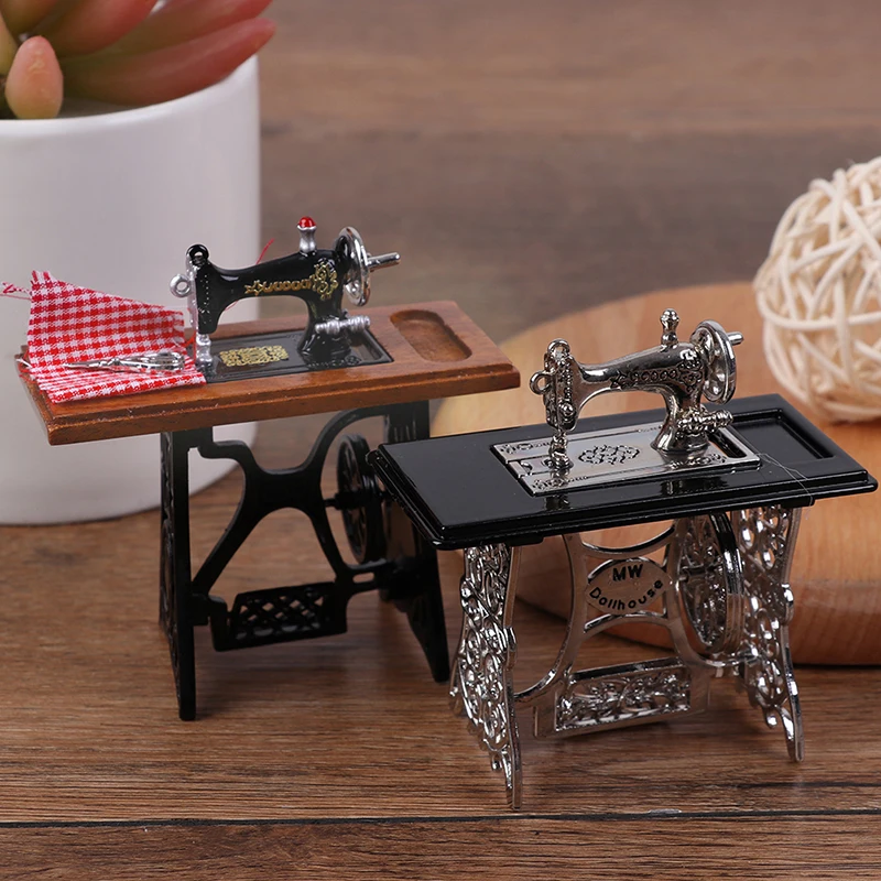 Mini Dollhouse Furniture Sewing Machine With Scissors For Decorative Doll Houses Realistic 1:12 Scale Craft For Kids Toys - Image 4