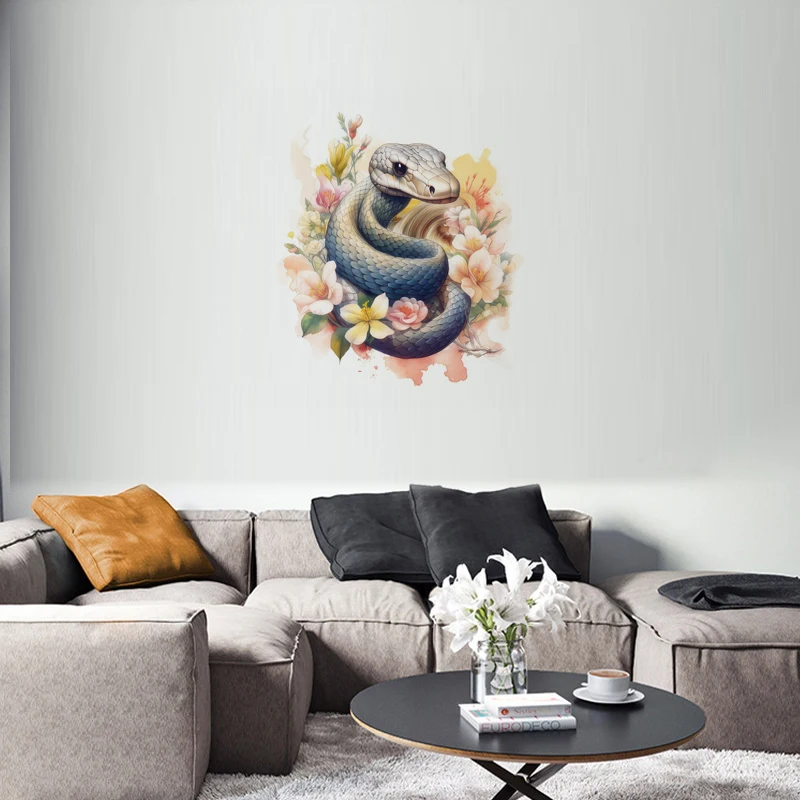 C80#Watercolor hand-painted snake wall stickers background home decoration mural living room wallpaper funny decals