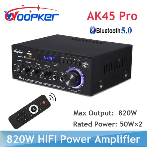 Woopker AK45 Pro 820W amplificador Digital HiFi canal 2,0 Bluetooth Audio AMP altavoz de graves potencia nominal 50W × 2 para Karaoke de coche en casa