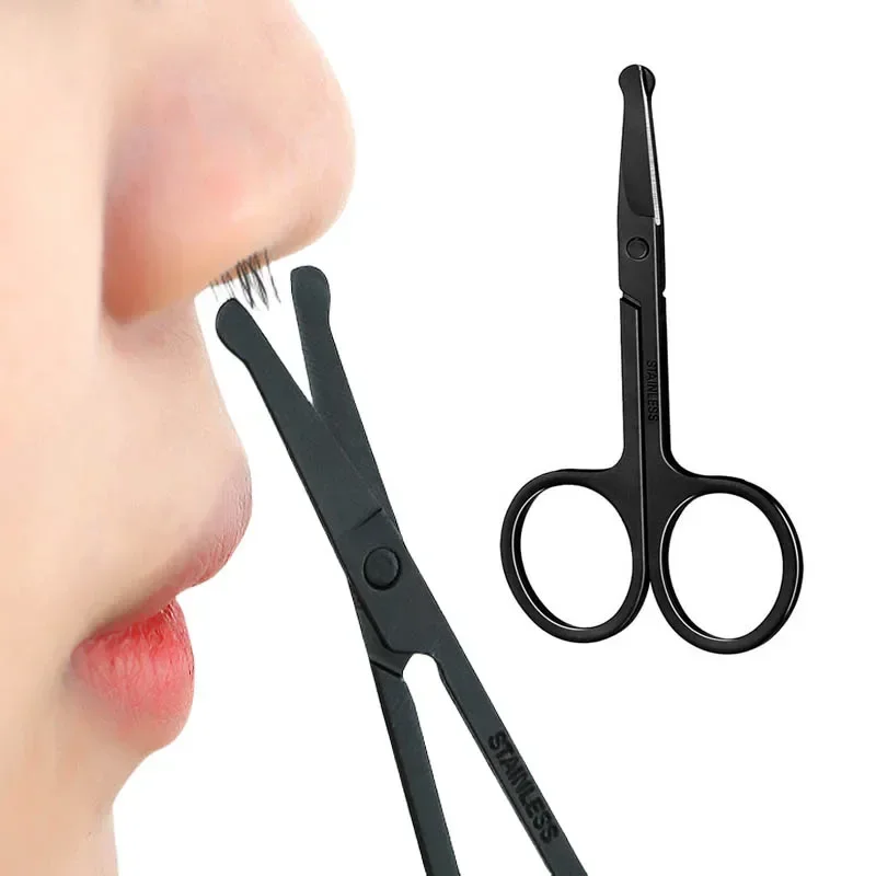 Delysia King  Men's and women's general purpose stainless steel black round head safety nose hair scissors/eyebrow trimmer