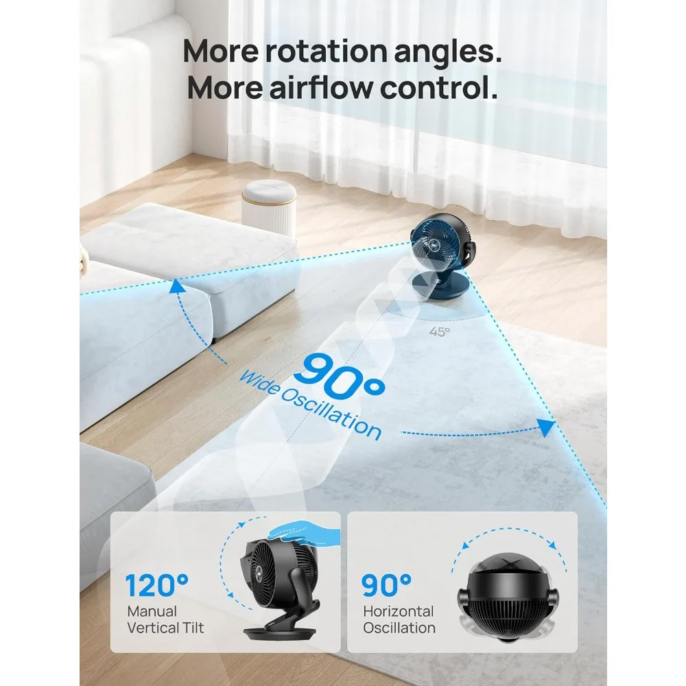 مراوح مكتب لغرفة النوم، مروحة توزيع هواء متأرجحة مقاس 13 بوصة، 120 °   تعديل الميل، 28 ديسيبل فائق الهدوء، تدفق هواء قوي بطول 70 قدمًا