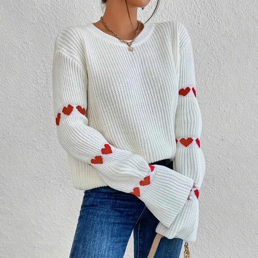 

Mia Muse Boutique Women's Sweater Autumn Winter Cute Youthful Graphic Printing Rib Knit Flare Sleeve Crew Neck Casual Sweater